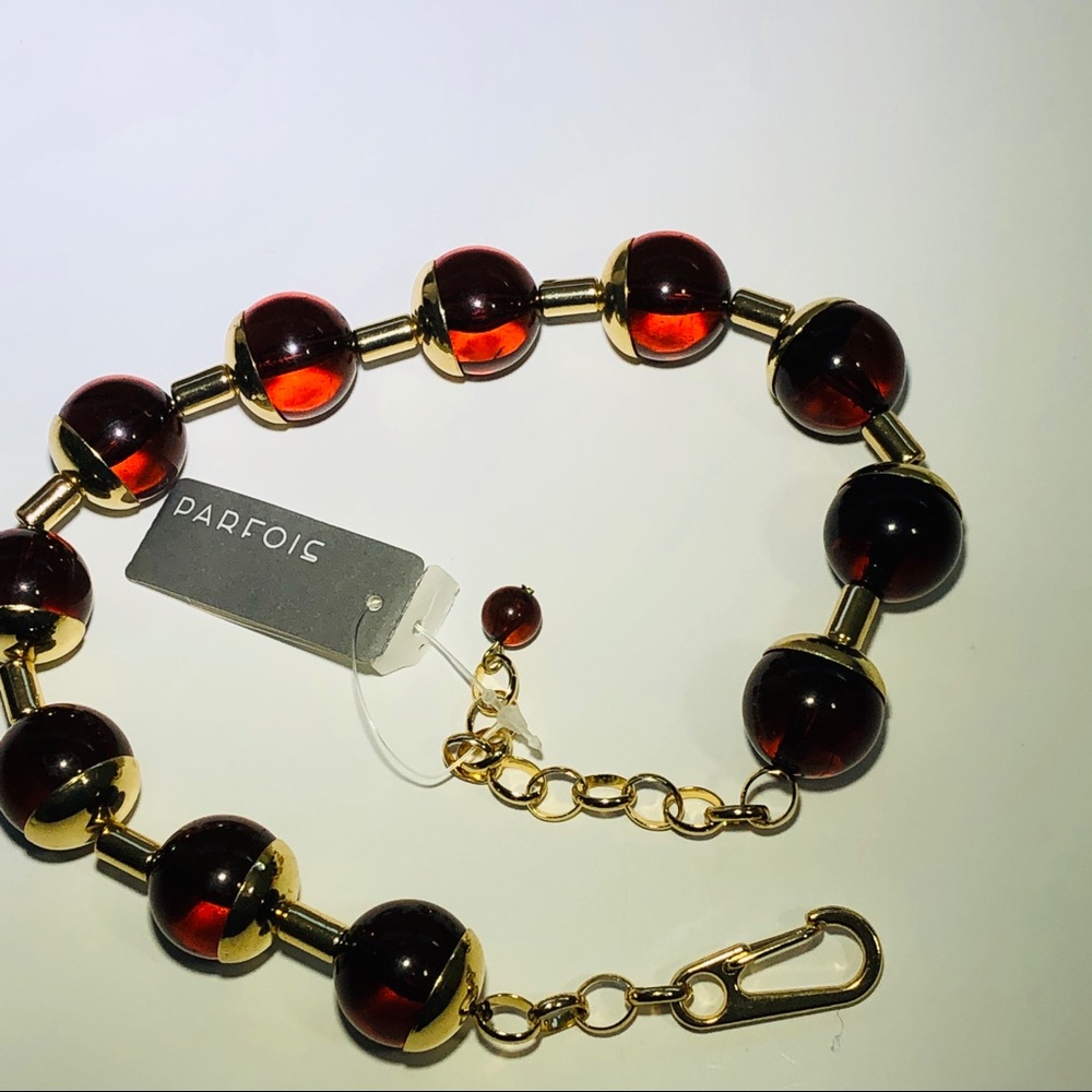 Adjustable 19.5” necklace metal caramel beads NWT